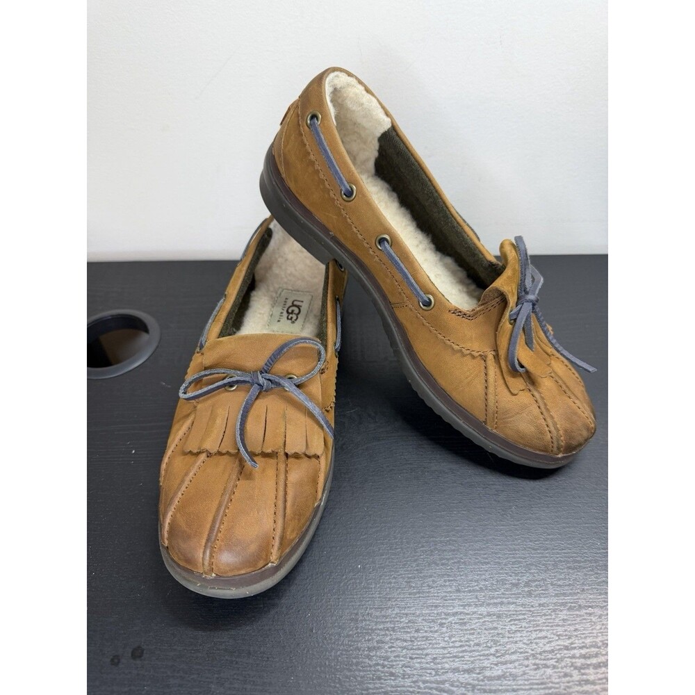 UGG Haylie Duck Loafers Fleece & Shearling Lined Women’s 7 / Brown Leather